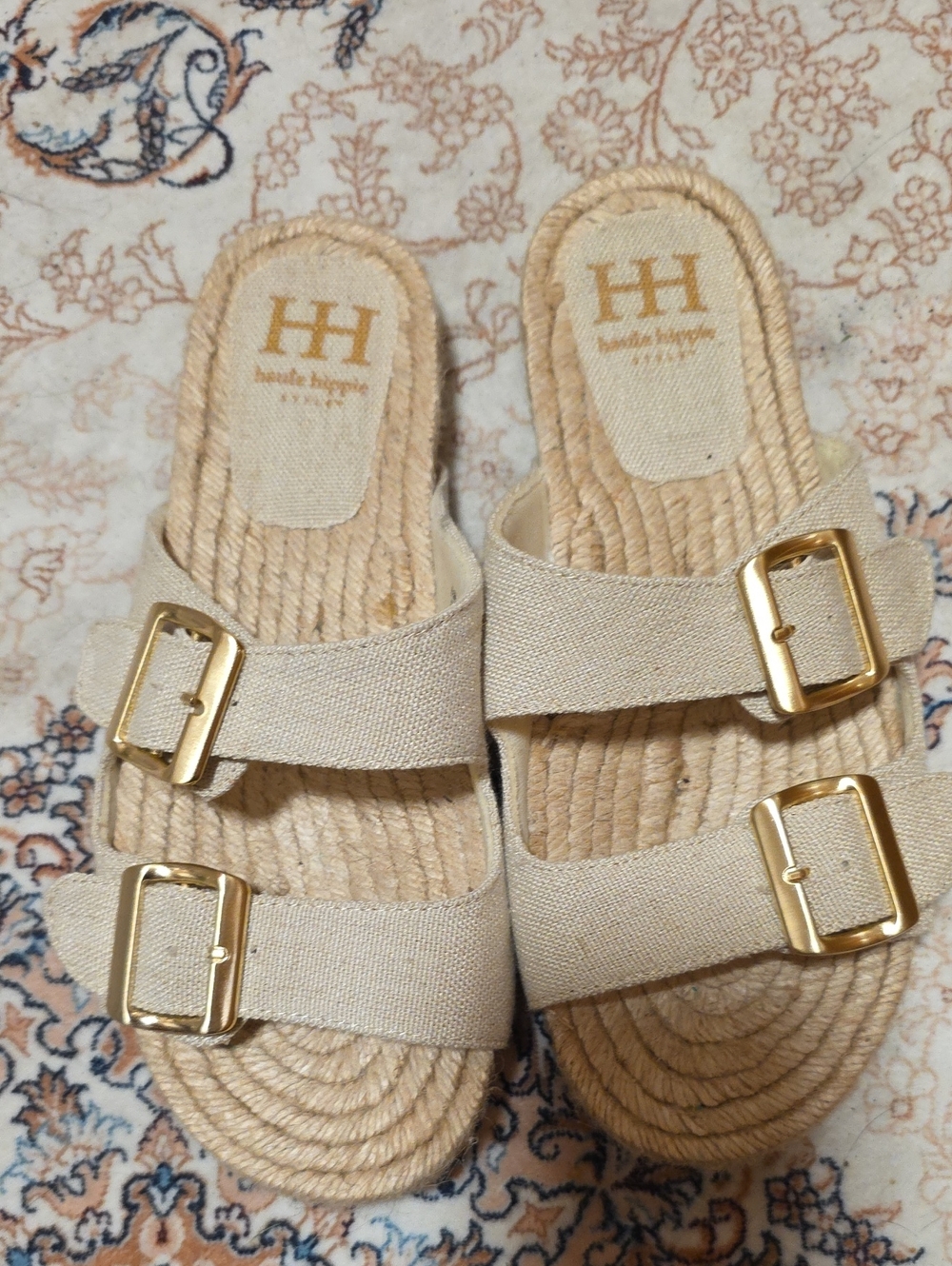Women's Haute Hippy Beige Linen Double-Buckle Sandal
